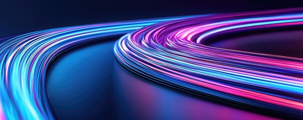 Poster - Vibrant neon light trails, dynamic and colorful patterns on dark background.