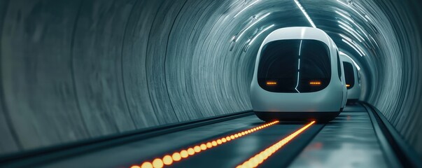 Poster - Futuristic autonomous pod in modern subway tunnel with illuminated track.