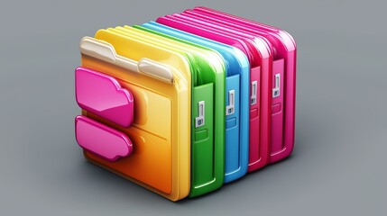 Poster - Colorful 3D Folders Representing Digital Data Organization, Storage Solutions, and Workflow Efficiency in a Modern Context, Generative AI