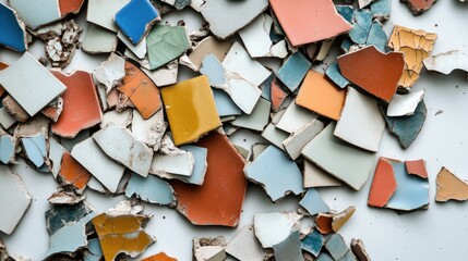 Poster - Colorful Abstract Background of Broken and Chipped Ceramic Tiles with Varied Textures and Patterns for Creative Projects and Artistic Designs