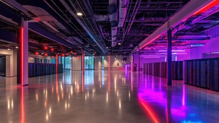 Aufkleber - Modern Data Center Interior with Neon Lighting