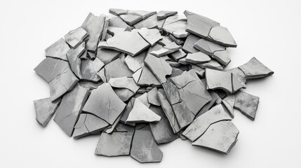 Poster - Abstract Composition of Fractured Gray Pieces Exhibiting Unique Textures and Patterns on a Plain Background for Creative Visual Projects