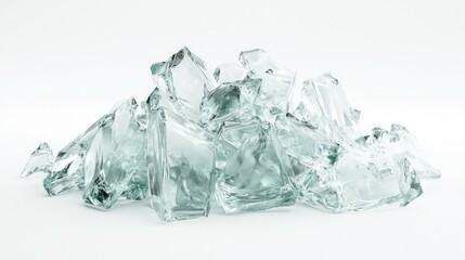 Poster - Abstract composition of broken glass pieces with sharp edges, reflecting light and creating interesting shadows on a clean white background for artistic or design purposes.