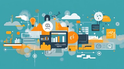 Poster - Abstract illustration of data analysis, business intelligence, and cloud computing.