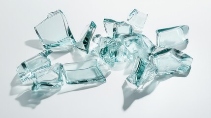 Aufkleber - Shattered Glass Pieces Displayed on a White Surface Creating a Dramatic Visual Contrast and Accentuating the Fragility and Beauty of Broken Forms