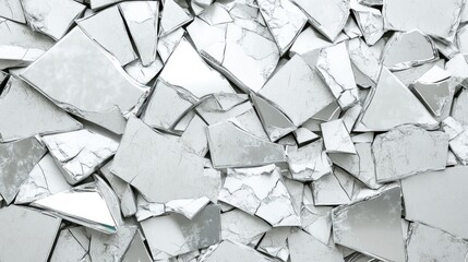 Poster - Fragmented Silver Mirror Shards Creating a Textured Surface with Glimmers and Reflections for Abstract Background or Artistic Design Projects