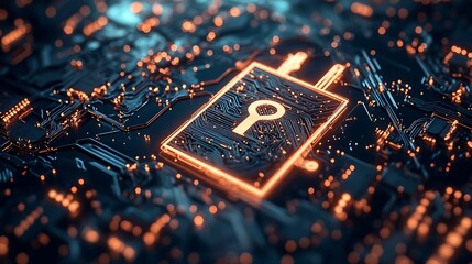 Poster - Illuminated Key Symbol Embedded within a Circuit Board's Intricate Network