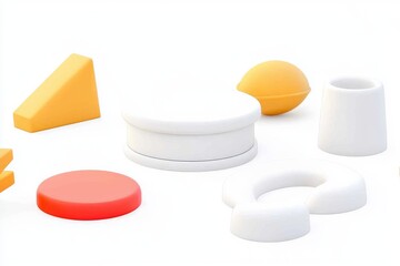 Poster - A 3D abstract mock-up scene featuring a white podium and a white background for product display.