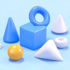 Poster - A 3D rendering of geometric objects arranged in a still life.