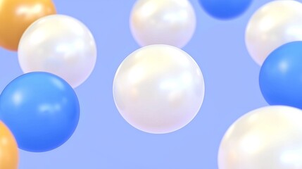 Poster - Pearls scattered randomly on a gray surface, rendered in 3D.