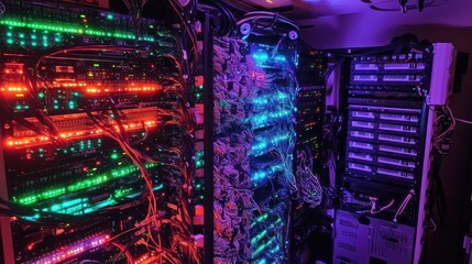 Poster - Illuminated Network Server Racks With Complex Wiring