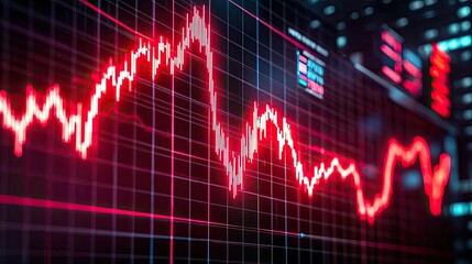 Poster - Red financial graph showing market fluctuations on digital screen