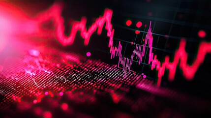 Poster - Abstract financial data chart with vibrant red lines on a dark background.