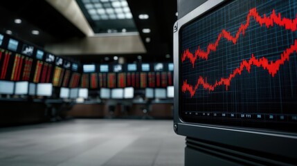 Poster - Stock market display showing fluctuating red graph on digital screen.