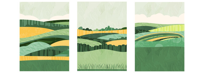 Wall Mural - a4 brochure cover with abstract geometric design, aerial view farmland, vineyards, rice, rural lands
