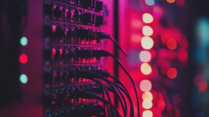 Poster - Network Server Rack Cables Connected In Pink Lighting