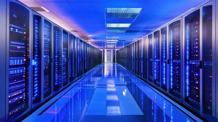 Poster - Illuminated Server Racks In Modern Data Center Corridor