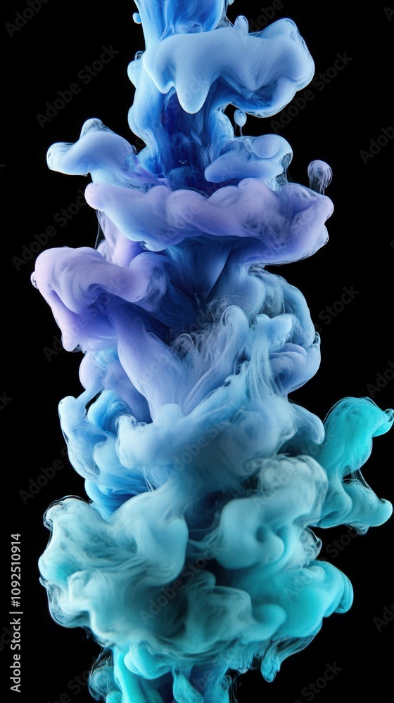 Vivid shades of blue and purple mix and swirl together, forming dynamic, abstract shapes. The vibrant colors stand out against a dark backdrop, creating an intriguing visual effect.