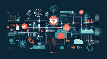 Poster - Abstract Data Visualization: Network of Interconnected Digital Elements and Graphs