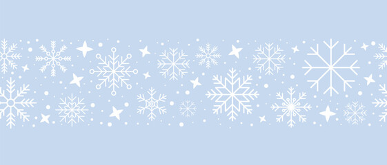 Wall Mural - abstract snowflake seamless border. snowflakes seamless pattern. snowfall repeat backdrop. winter ho