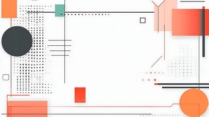Poster - Abstract geometric composition with coral, red, and teal shapes on white background