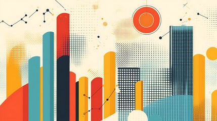 Poster - Abstract Geometric Composition of Colorful Columns, Charts, and Dots