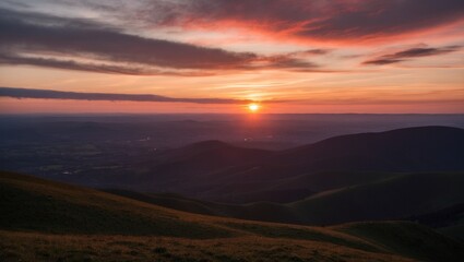 Wall Mural - Sunset casts a golden hue over the majestic mountains