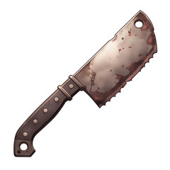 Aufkleber - rugged meat cleaver with wooden handle and stained blade, isolated on white background, showcasing its robust design and functionality