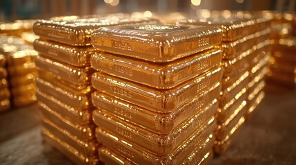 Poster - Stacks of gleaming gold bars, luxurious wealth and investment concept.