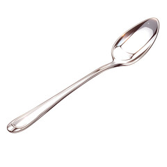 Poster - shiny silver spoon isolated on white background, showcasing its elegant design and reflective surface. Perfect for dining or kitchen use, this utensil adds touch of sophistication