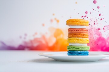 Poster - a vibrant pastry display with espresso cups and artistic presentation for a magazine cover shoot