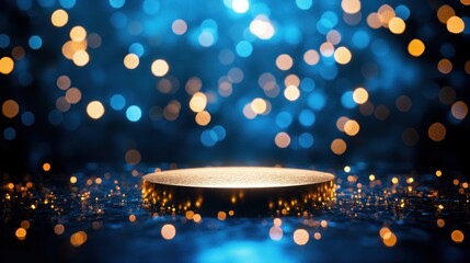 Poster - Golden Platform with Blue and Gold Bokeh Lights