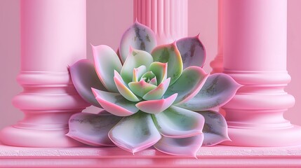 Poster - A single pastel colored succulent is elegantly framed by pink columns highlighting its delicate beauty