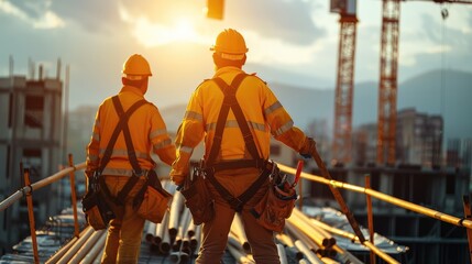 Fototapete - Worker work at construction site.