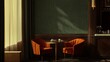 © SmartArt - Elegant dining area with forest green walls and warm lighting creating a modern minimalist atmosphere