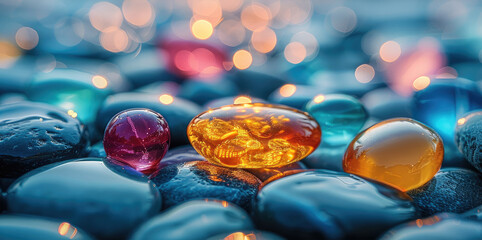 Poster - Several pebbles like colorful glass beads.