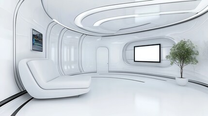 Poster - Futuristic Minimalist Digital Interior Design Concept in White Space