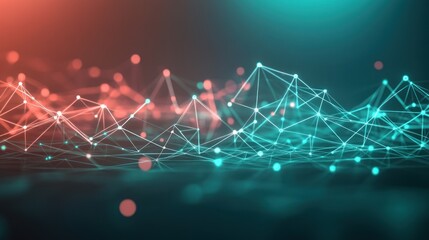 Poster - Abstract digital landscape with interconnected nodes in red and teal hues.