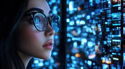 Poster - Captivating Digital Landscape with Abstract Futuristic Lights and Patterns