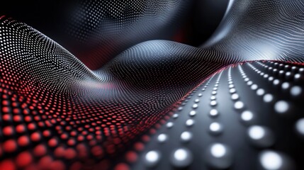 Aufkleber - Abstract digital landscape with flowing patterns and dots in red and black hues.
