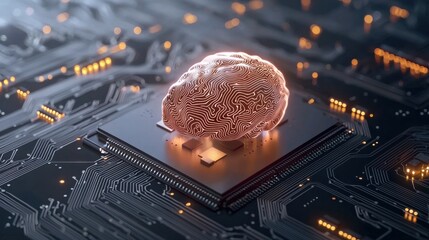 Poster - Futuristic Brain Microchip Technology on Abstract Circuit Board Background
