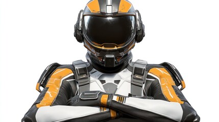 Poster - A futuristic astronaut in a sleek, high-tech suit, posing confidently with crossed arms.