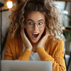 Poster - Woman excitedly browsing jewelry deals online.
