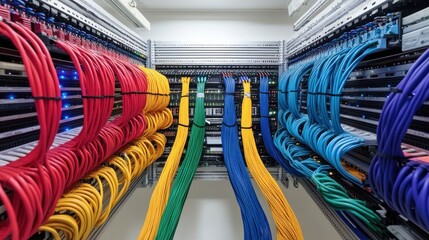 Poster - Color Coded Cables In A Server Room Rack