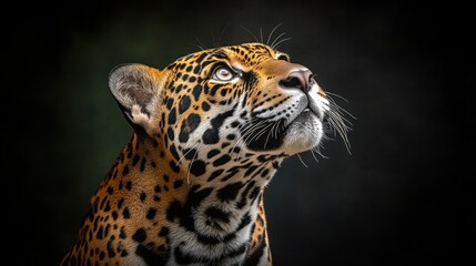 Aufkleber - A close-up of a jaguar gazing upwards, showcasing its striking features and patterns.