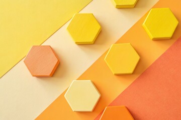 geometric shapes in yellow and orange on a gradient background, pattern art, abstract shapes