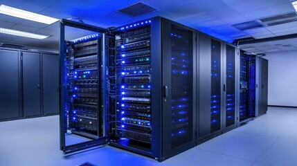 Poster - Modern Data Center Server Room With Blue Lighting