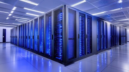 Poster - Modern Data Center Server Room With Blue Lighting