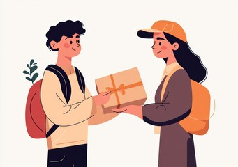 Poster - Two individuals exchanging a package, symbolizing delivery and connection.