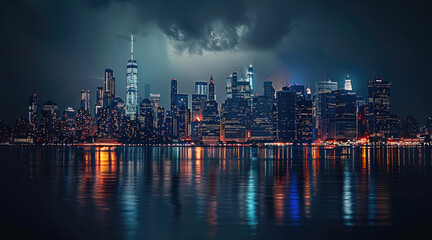 Wall Mural - A city skyline during the night.